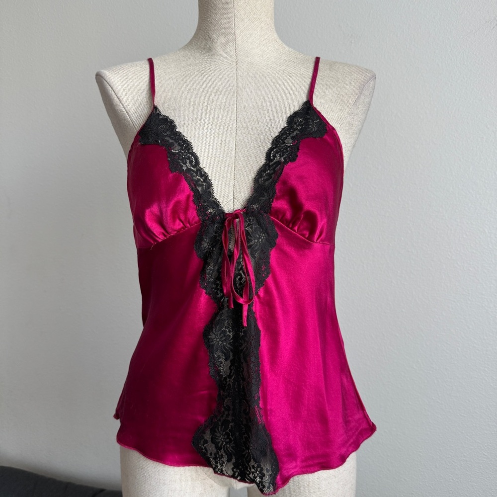Victoria’s Secret 100% Silk Camisole Lace Trim Magenta Pink Size M